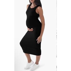 Kindred Bravely Gwen Maternity Ribbed Bamboo Jersey Knit Midi Dress Black S NWT